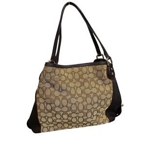 Coach Signature Canvas Leather Trim Shoulder Tote Bag